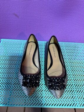 ANTONIO MELANI Black Glitter Pointed Toe Embellished Flats